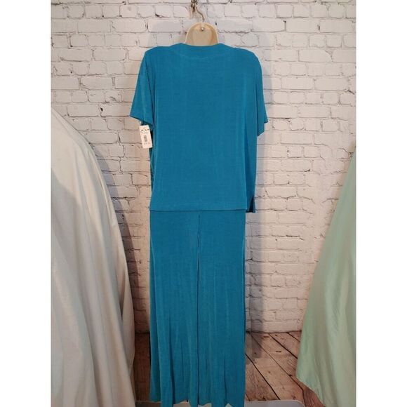 Draper's & Damon's VINTAGE Women's PETITE Size S Teal Slinky Bodycon Maxi Dress - Picture 4 of 8